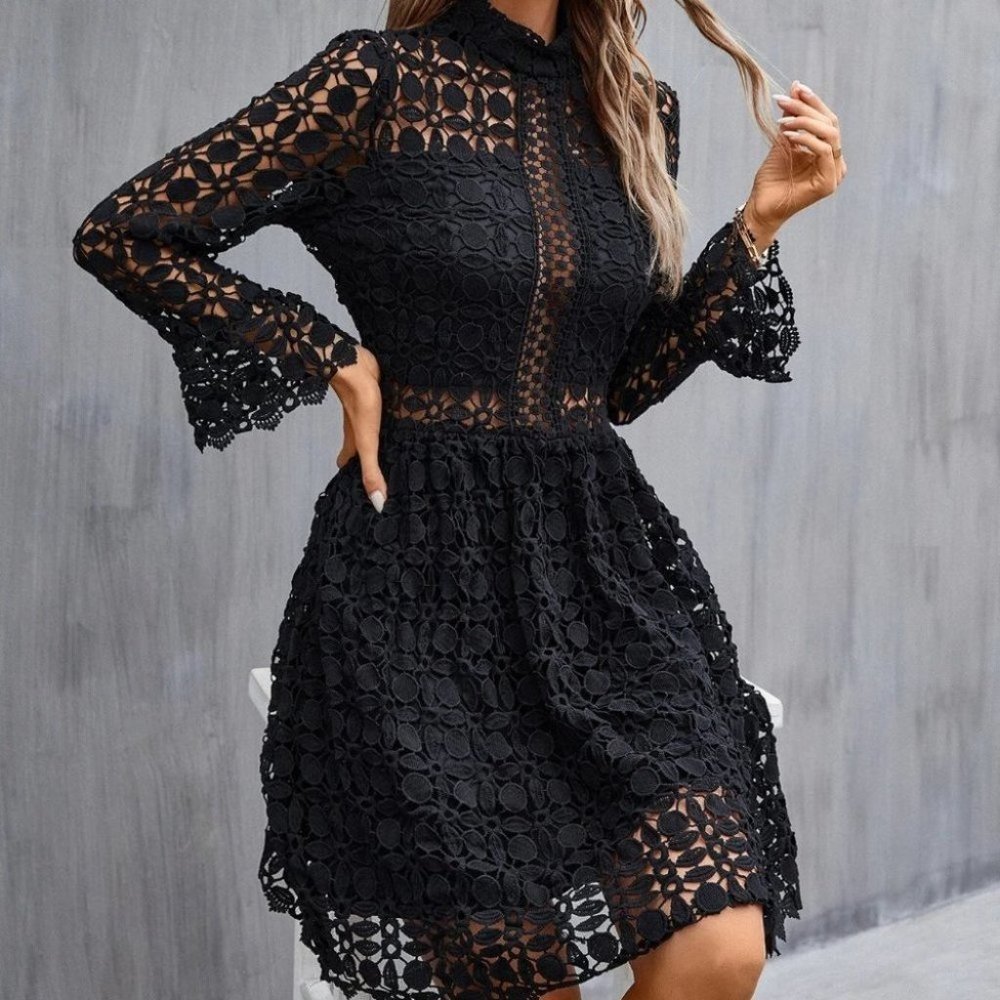 Mock Neck Flounce Sleeve Lace Dress black - Picture 6 of 6
